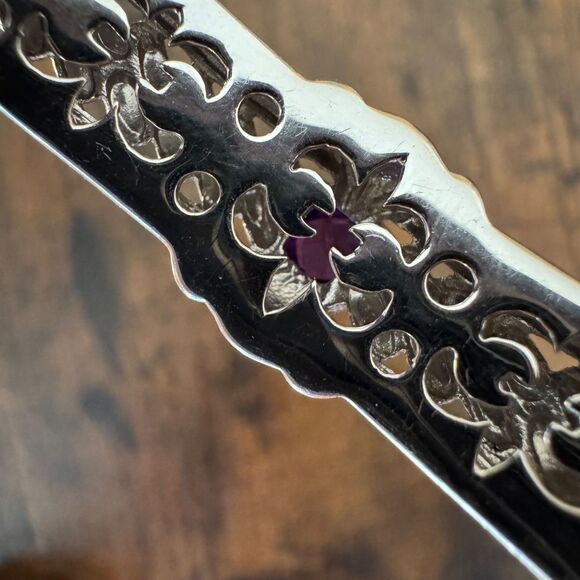 Vintage Judith Ripka Sterling Silver Amethyst Hinged Cuff Bracelet Rope Textured - Picture 11 of 17